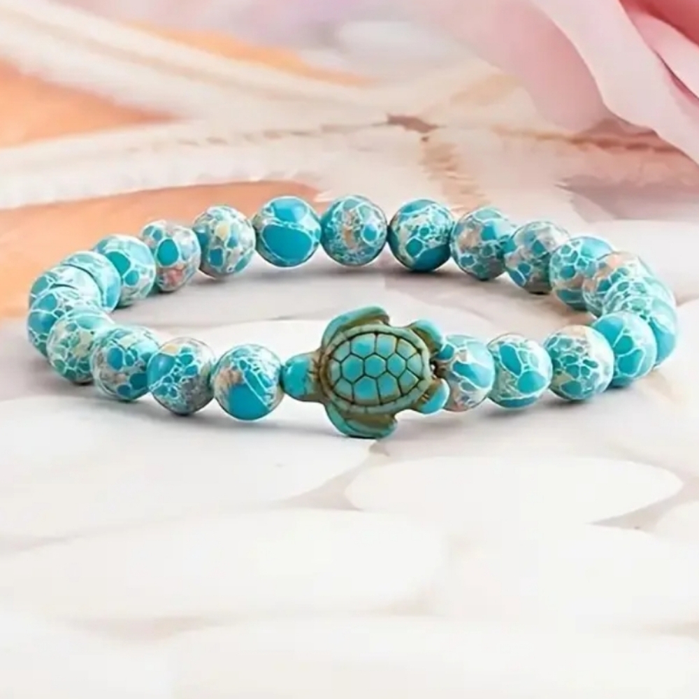 "Be a Sea Turtle" Turquoise Turtle Beaded Bracelet. #475